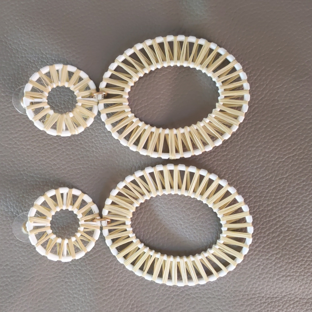 Raffia Woven White Statement Earrings